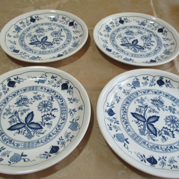 Set of Four Vintage Bilton's England China 9 3/4 Inch Dinner Plates Blue Onion Pattern Pristine Condition