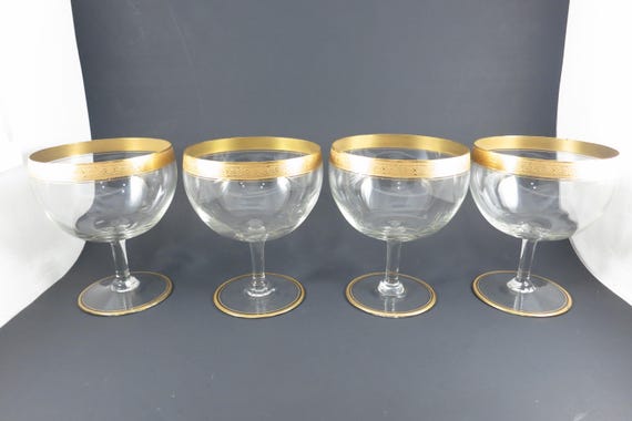 Set of 4 Vintage Tiffin Franciscan Gold Rimmed Champagne Coupe Glasses