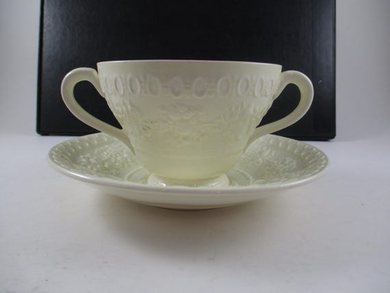 Vintage Wedgwood Wellesley Cup and Saucer Set Embossed Bone White Excellent Condition
