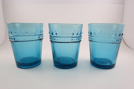 Vintage Aqua Rocks Tumblers - Set of 3 - Mid Century Modern