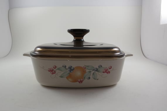 Vintage Corning Ware 1 Liter Saucepan: Abundance Beige Pattern, Pyrex Lid