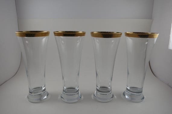 Vintage Tiffin Franciscan Gold Rimmed 7 Inch Pilsner Glasses - Set of 4