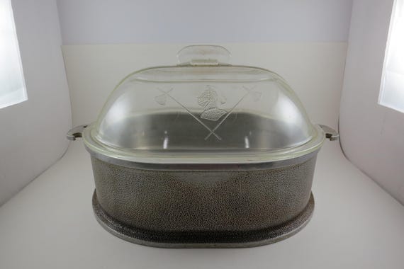 Vintage Guardian Service Cookware Hammered Aluminum Large Roaster Dutch Oven with Glass Lid Very Good Condition