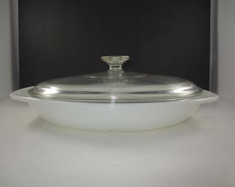 Vintage Pyrex Milk Glass Divided Casserole Dish with Lid
