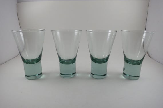 Set of Four 90s Green Tint Thick Base Martini Glasses