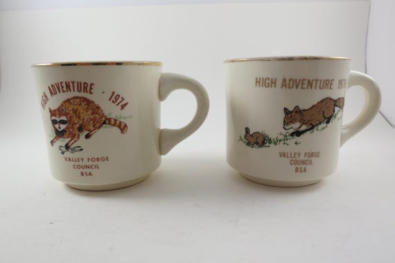 Pair of Vintage Boy Scouts Of America BSA High Adventure Coffee Mugs 1974 1976