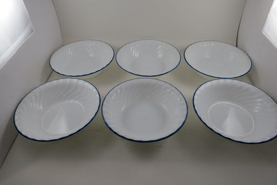 Vintage Corelle Blue Velvet Rose Soup Bowls, Set of 6
