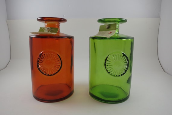 Pair of Debi Lilly Handcrafted Vases Made in Spain Unique Red Green