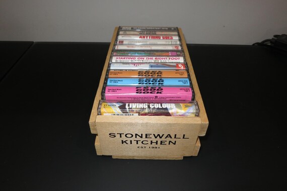 Vintage Wooden Cassette Holder Holds 12 Tapes
