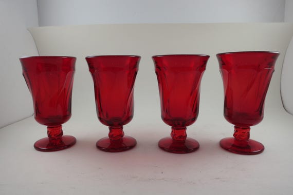 Set of Four Ruby Red Fostoria Jamestown Juice Glasses