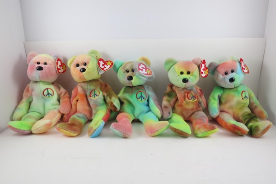 Collection of Five TY Beanie Babies Bears All Peace Bear MWMT