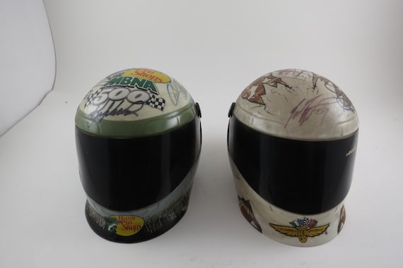 Signed NASCAR Mini Helmet Pair: 10 Autographs, Petty, Busch, Earnhardt Jr.