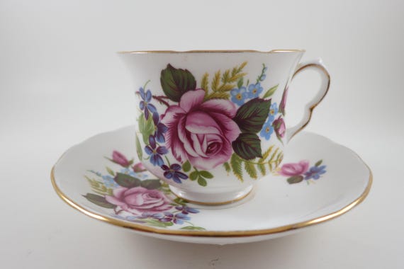 Vintage Queen Anne Fine Bone China Cup and Saucer Set: Pink Roses