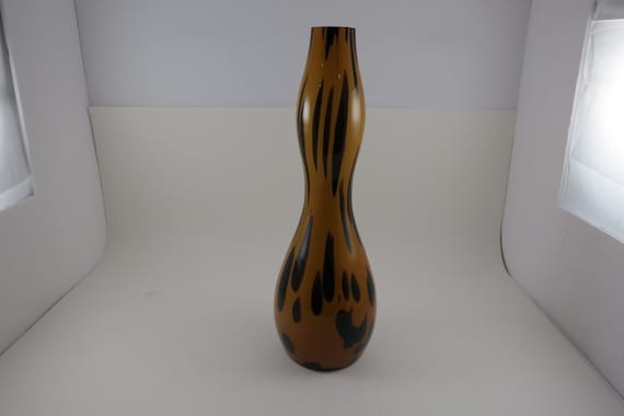 Vintage Tozai Home Leopard Spotted Gold and Brown Tall Vase 12 Inches Tall Excellent Condition
