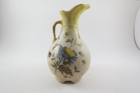 Vintage Pale Yellow Floral Ewer: Small Bud Vase
