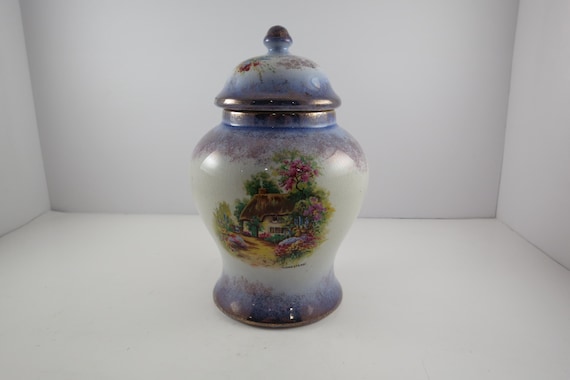 Vintage Royal Fenton Homestead Vase Urn Hand Painted with Original Lid Excellent Condition