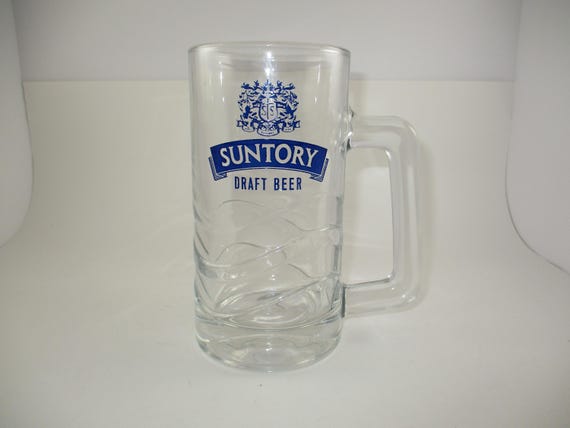 Large Vintage Suntory Draft Beer Heavy Drinking Mug 7 1/4 Inches Tall Excellent Condition