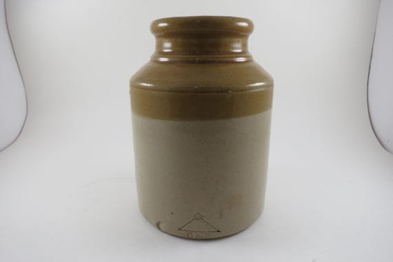 Late 1800's George Skey Tamworth England 2 Tone Stoneware Jar Kitchen Storage