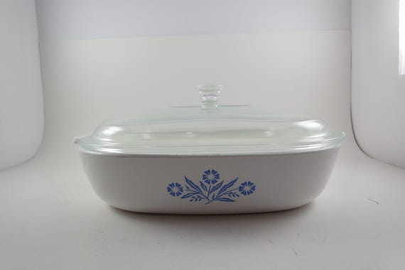 1966-1969 Corning Ware P-10-B Blue Cornflower 10 Inch Skillet with P-10-C Glass Lid Very Good Used Condition