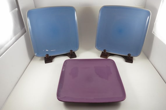 Three Baum Brothers Style Eyes Retro Collection Square 8 7/8 Inch Salad Plates