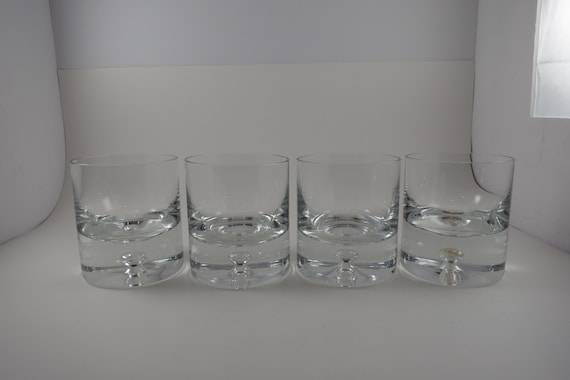 Vintage Set of Block Stockholm Clear Double Old Fashioned Crystal Glasses with Bubble in Thick Base Like New Condition
