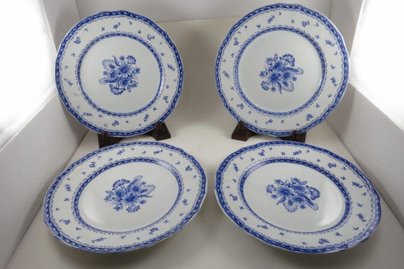Arabia of Finland Finn Flower Blue 10 1/4 Inch Dinner Plates, Set of 4