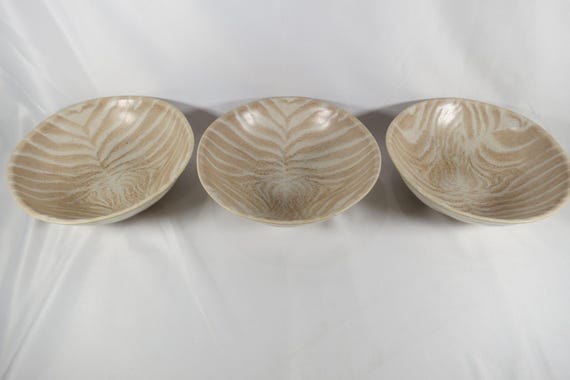 Set of 3 Anthropologie (Portugal) Stoneware Bowls Brown & Beige 7 1/2 Inch Soup