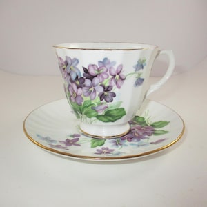 Duchess Fine Bone China Purple Floral Cup and Saucer Set Pristine Condition