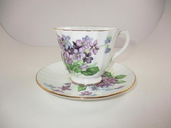 Vintage Duchess Fine Bone China Purple Floral Cup and Saucer Set Pristine Condition