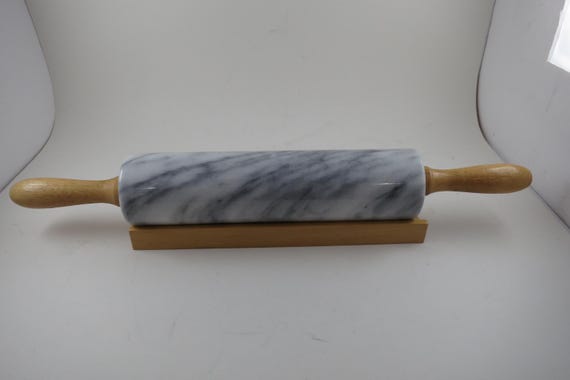 Vintage White Marble Rolling Pin with Wooden Stand