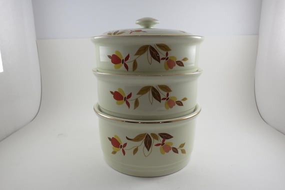 Vintage Jewel Tea Autumn Leaf Pattern 4 Piece Three Tier Stackette with Lid Excellent Original Condition