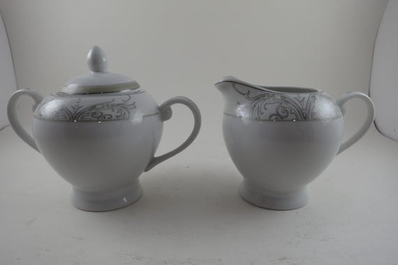 Vintage Lorren Home Trends Porcelain Olympia Pattern Cream and Sugar Set with Lid