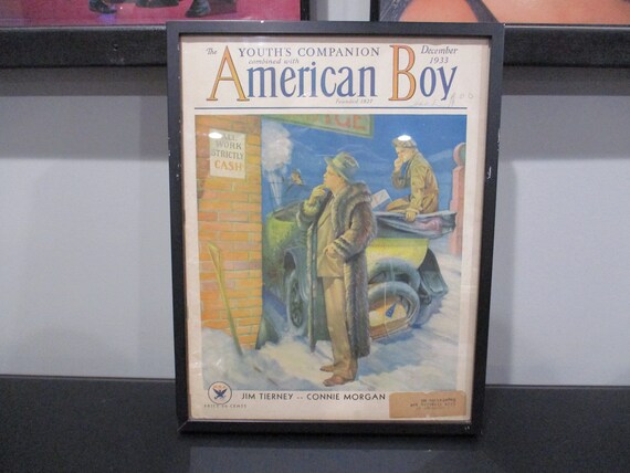 Beautiful Vintage December 1933 Framed American Boy Magazine Jim Tierney Connie Morgan 11x15 Excellent Condition