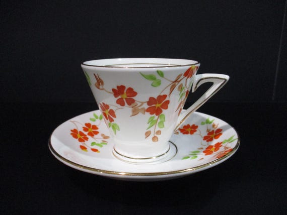 Vintage Phoenix China TF&S Ltd Orange Floral Tea Cup and Saucer Excellent Condition
