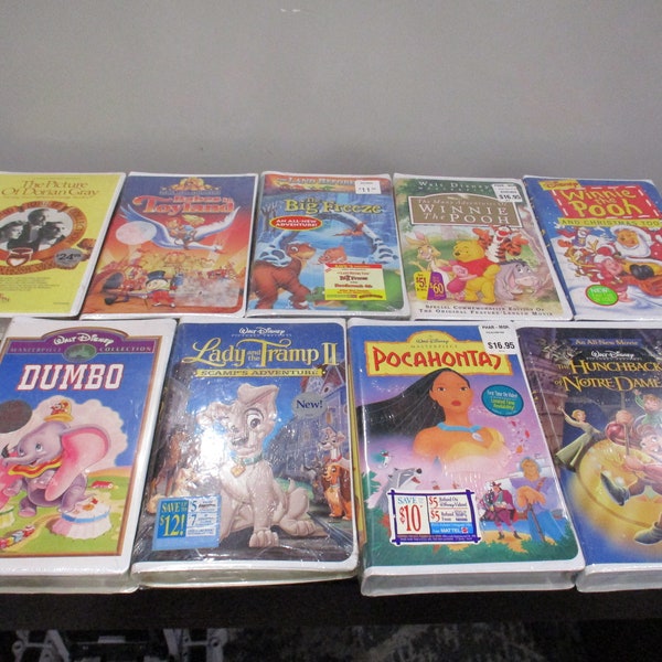 Vintage Walt Disney VHS Tapes Kids Clamshell Covers All Still SEALED New Big Freeze Babes Toyland Pocahontas Dumbo Winnie the Pooh