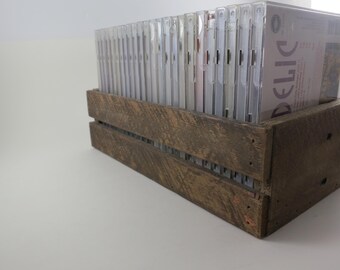 Vintage Dark Wood CD Crate: 25-Disc Holder