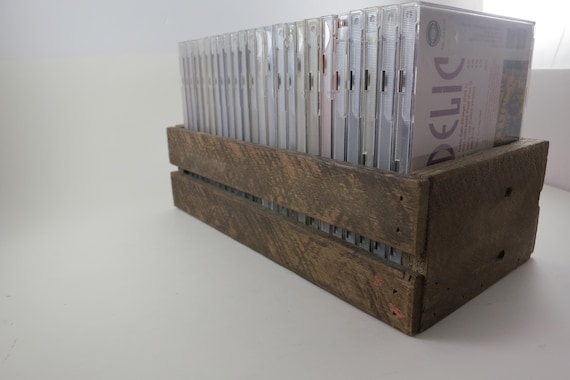 Vintage Dark Wood CD Crate: 25-Disc Holder