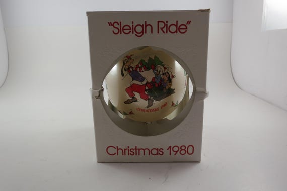 Vintage 1980 Disney Characters Walt Disney Sleigh Ride Christmas Ornament Ball In Original Box