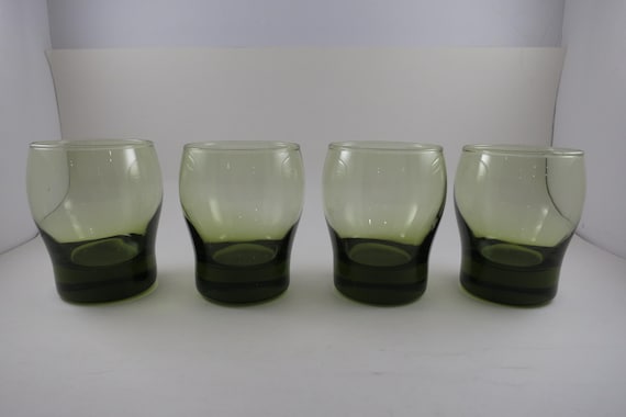 Set of 4 Libbey Perception Olive Green Atomic Juice Rocks Tumbler Glasses