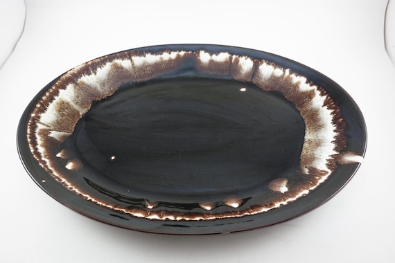 Vintage Pfaltzgraff Brown Drip 14 Inch Oval Meat Serving Platter