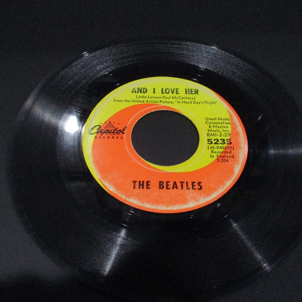 Vintage 1964 Vinyl 45 RPM Record And I Love Her If I Fell The Beatles 3002