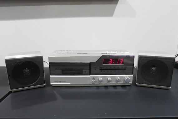 Vintage 1980s GE Alarm Clock Radio Cassette Player: Retro 3-Piece Set