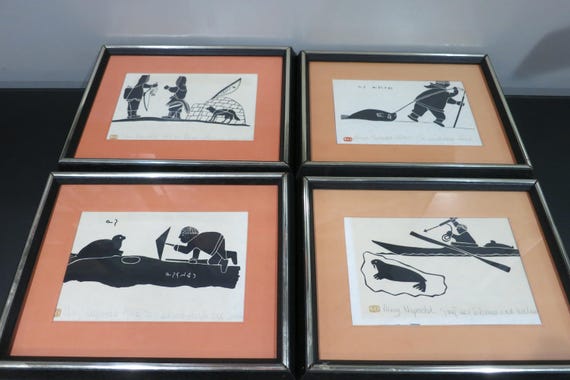 Vintage Henry Napartuk Inuit Prints, Arctic Life Art, Set of Four
