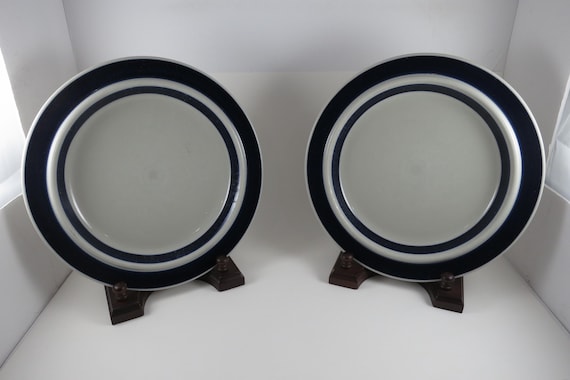 1960s Arabia Finland Anemone Blue Stoneware Dinner Plates, Set of 2