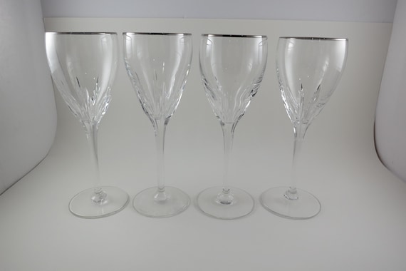 Set of Four Vintage Lenox Encore Platinum Crystal Wine Glasses Signed