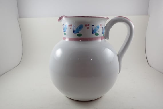 Vintage Himark Italy Lemonade Pitcher, Pink & Blue Floral Design