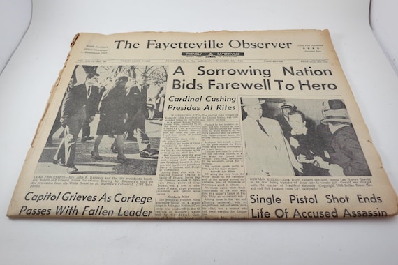 1963 Fayetteville Observer Newspaper: JFK Assassination