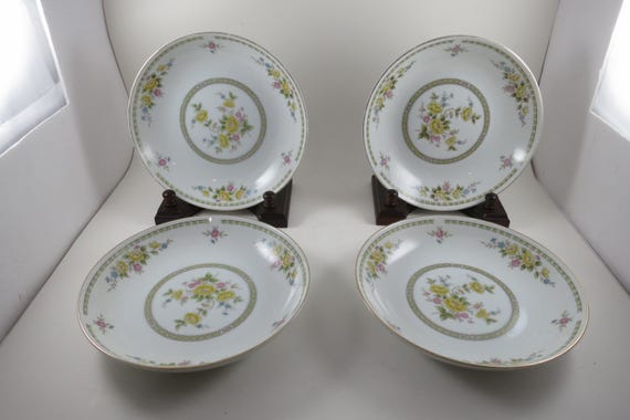 Set of 4 Sears Dover Gardens Pink Yellow Floral China Coupe Soup Bowls