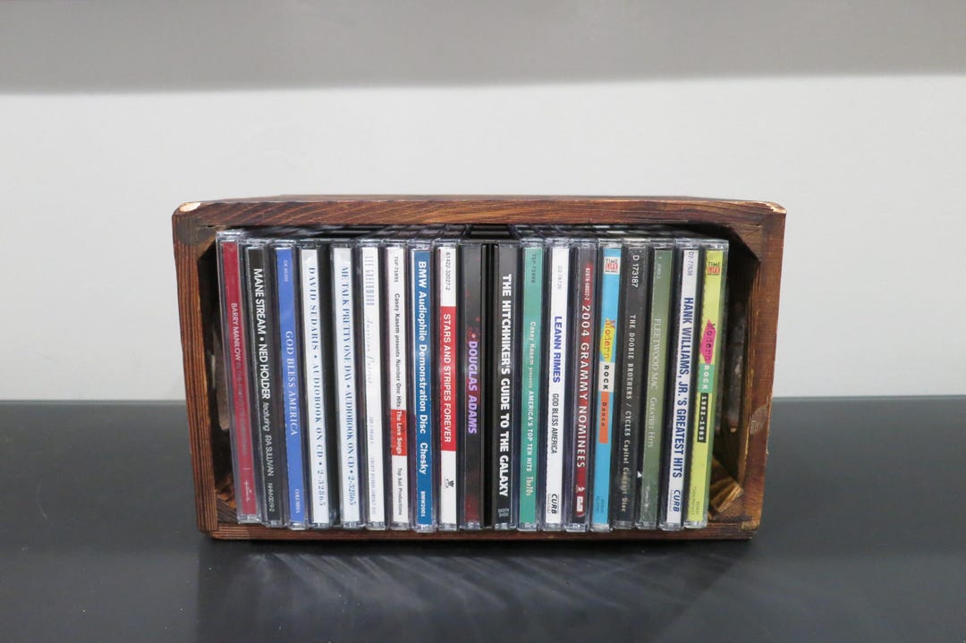 Vintage Dark Wood CD Crate: 20-disc Holder, Freestanding or Wall Mount ...