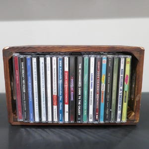 Vintage Dark Wood CD Crate: 20-Disc Holder, Freestanding or Wall Mount